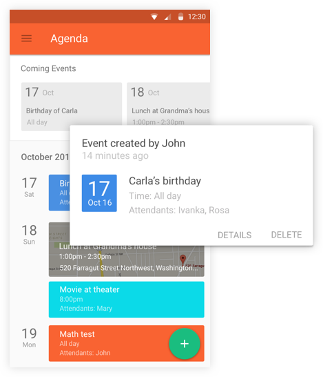 Creation of an event for the family agenda